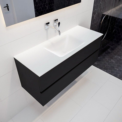 MONDIAZ VICA Badkamermeubelset - 120cm - 2 lades - wasbak Cloud midden - 0 kraangaten - solid surface urban