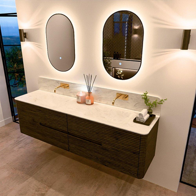 Mondiaz CIRO-DLUX Ensemble de meubles de salle de bains - 180x45x50cm - lavabo en Solid surface Opalo - 2 vasques Double - sans trous de robinet - 4 tiroirs - Shadow