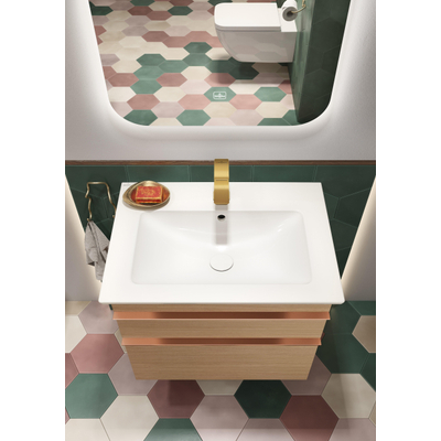 Villeroy & Boch venticello wastafel - met 1 kraangat - 65x50cm (geschikt - voor 3 kraangaten) - met overloop CeramicPlus - White Alpine (glans wit)