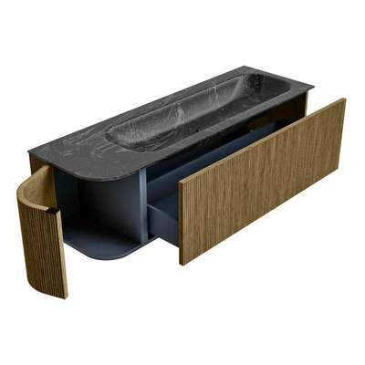 Mondiaz KURVE-DLUX Ensemble meuble de salle de bains - 145x46x40cm - 1 tiroir - 1 porte - lavabo solid surface - droit - sans trou de robinet - Dusk