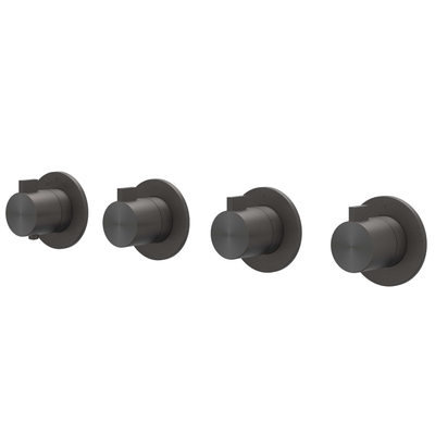 IVY Tribe Partie apparente - pour mitigeur thermostatique encastré - 3 robinets d'arrêt - symmetry - rosaces rondes - RVS316 - noir carbone brossé PVD