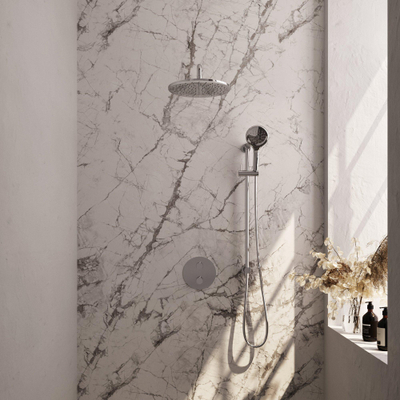 BRAUER Chrome Edition douche de pluie encastrée thermostatique - 3 voies - ronde - ensemble 94 - pomme de douche 30cm - bras mural courbé - douchette 3 jets - flexible de douche - barre de douche intégrée - chrome