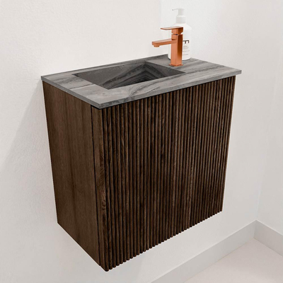 Mondiaz JOYA-DLUX 40cm toiletmeubel - kleur Walnut - Wastafel FAYE positie Links 1 kraangat kleur Sombra.