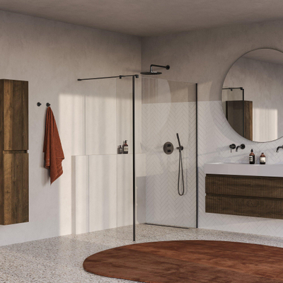 BRAUER Oblivion Inloopdouche - 140x200cm - 30cm zijwand - glascoating - helder glas - geborsteld gunmetal PVD