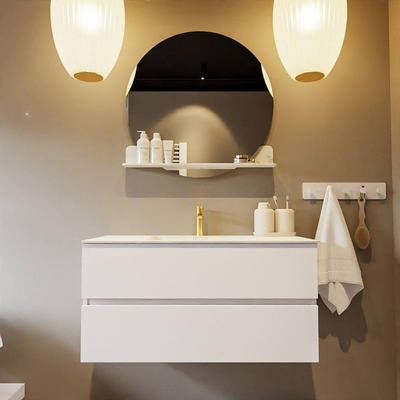 Mondiaz VICA-DLUX ensemble de meuble de salle de bain - 100cm - meuble sous-vasque talc - 2 tiroirs - lavabo encastré cloud milieu - 1 trou de robinet - version haute de 60cm - opalo