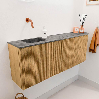 Mondiaz JOYA-DLUX 111.6cm toiletmeubel - ronding rechts kleur Oak - Wastafel FAYE positie Links Zonder kraangat kleur Sombra.