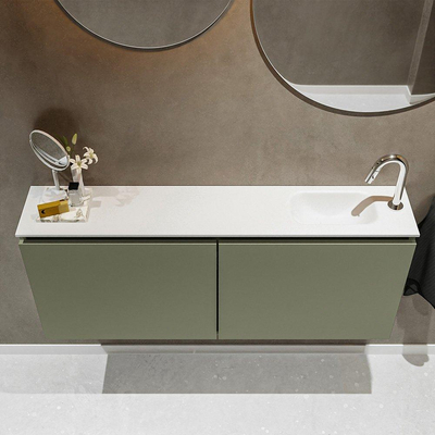 MONDIAZ TURE Toiletmeubel 120x23x50cm met 1 kraangaten 2 deuren army mat Wastafel Eden rechts Solid Surface Wit