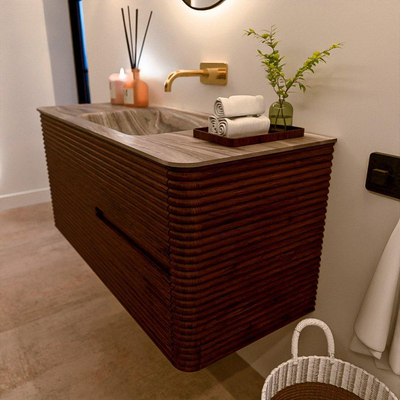 Mondiaz CIRO-DLUX Meuble de salle de bains - 110x45x50cm - Plan vasque solid surface Sombra - 1 lavabo au milieu - sans trous de robinetterie - 2 tiroirs - Ruby