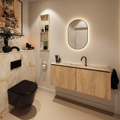 MONDIAZ TURE-DLUX Meuble de toilette 120cm Washed Oak. Lavabo EDEN Frappe position milieu. Avec 1 trou de robinet.