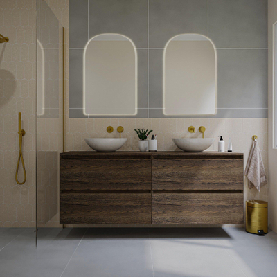 Saniclass Holz Pure Meuble de salle de bains - 160x45x60cm - 4 tiroirs - plan de toilette - Chêne charcoal