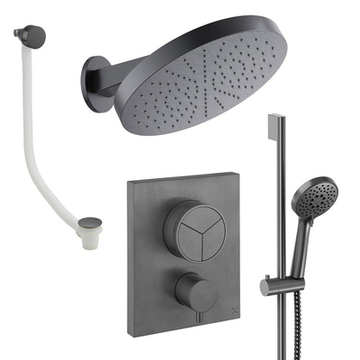 Crosswater MPRO Regendoucheset inbouw - 2 hendels - badafvoer - 30cm douchekop - handdouche - glijstang - wandarm - slate gunmetal (antraciet)