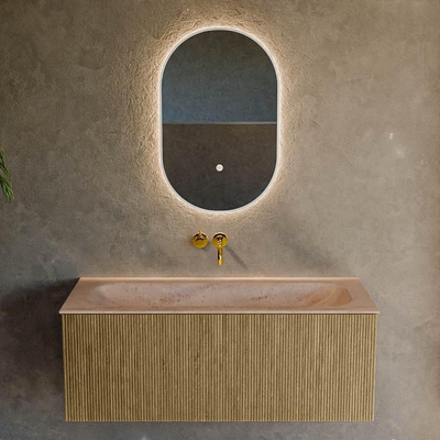 MONDIAZ KURVE-DLUX Meuble de salle de bains 110cm couleur Dusk avec 1 tiroir et 0 porte. Lavabo BIG MEDIUM Central sans trou de robinet Saba.