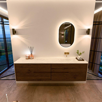 Mondiaz CIRO-DLUX Meuble de salle de bains - 190x45x50cm - Plan vasque solid surface Opalo - 1 lavabo à droite - sans trous de robinetterie - 4 tiroirs - Dusk