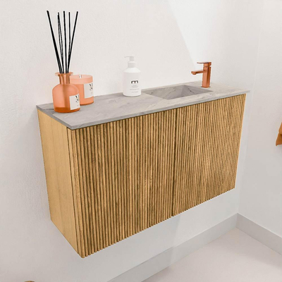 Mondiaz JOYA-DLUX 70cm toiletmeubel - kleur Oak - Wastafel FAYE positie Rechts 1 kraangat kleur Glace.