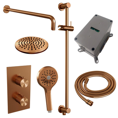 BRAUER Copper Carving inbouw regendoucheset – Ø20 cm hoofddouche – 40 cm gebogen wandarm – ronde handdouche – glijstang 70 cm