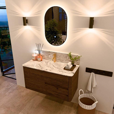 Mondiaz CIRO-DLUX Badkamermeubelset - 100x45x50cm - Solid surface wastafel Glace - 1 wasbak Midden - 1 kraangat - 2 lades - Dusk