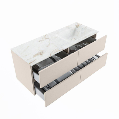 MONDIAZ VICA-DLUX Ensemble meuble de salle de bains - 120cm - sous-meuble linen - 4 tiroirs - lavabo encastré cloud à droite - sans trous de robinet - version haute 60cm - frape