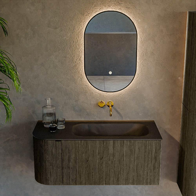 Mondiaz KURVE Ensemble de meuble de salle de bains - 105x46x40cm - 1 tiroir - 1 porte - vasque solid surface - droite - sans trou de robinet - Shadow