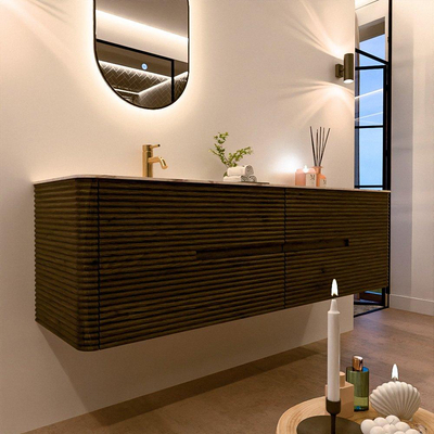 Mondiaz CIRO-DLUX Meuble de salle de bains - 170x45x50cm - Plan vasque solid surface Nata - 1 lavabo à gauche - 1 trou de robinet - 4 tiroirs - Shadow