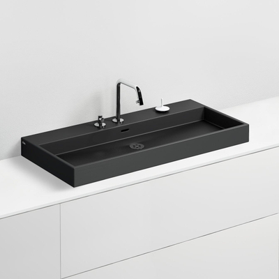 Clou Wash Me wastafel 90x42cm zonder plug Keramiek Zwart mat