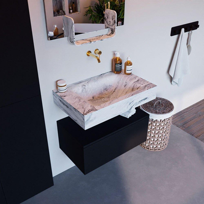 Mondiaz ALAN-DLUX Ensemble de meuble - 70cm - meuble Urban mat - 1 tiroir - Lavabo Cloud Glace suspendu - vasque Centre - 0 trous de robinet