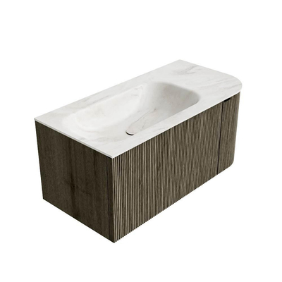Mondiaz KURVE-DLUX Ensemble meuble de salle de bain - 95x46x40cm - 1 tiroir - 1 porte - lavabo solid surface - gauche - 1 trou de robinet - Shadow