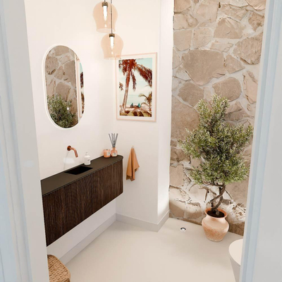 Mondiaz JOYA 123.2cm toiletmeubel - ronding links en rechts kleur Walnut - Wastafel FAYE positie Midden Zonder kraangat kleur Urban.