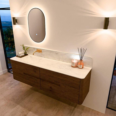 Mondiaz CIRO-DLUX Badkamermeubelset - 170x45x50cm - Solid surface wastafel Opalo - 1 wasbak Links - zonder kraangaten - 4 lades - Dusk