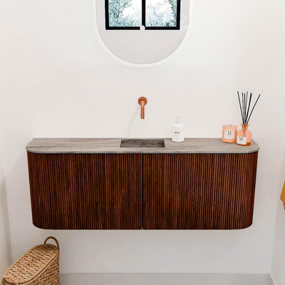 Mondiaz JOYA-DLUX Meuble de toilette 113,2cm - arrondis gauche et droite couleur Ruby - Vasque FAYE position Milieu Sans trou de robinet couleur Oza