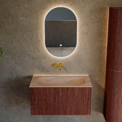 MONDIAZ KURVE-DLUX Meuble de salle de bains 80 cm couleur Ruby avec 1 tiroir et 0 porte. Lavabo BIG SMALL Centre sans trou de robinet Saba.