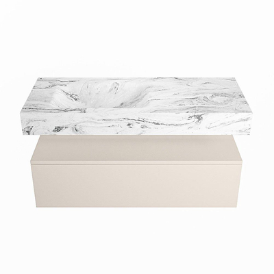 MONDIAZ ALAN - DLUX Ensemble de meubles de salle de bains - 110cm - meuble bas - Linen - 1 tiroir - lavabo suspendu - vasque à gauche - 0 trous de robinet - Glace