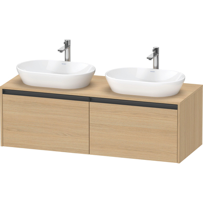 Duravit Ketho 2 meuble sous-lavabo avec plan console avec 2 tiroirs pour vasques à poser doubles 140x55x45.9cm avec poignées anthracite chêne naturel mat