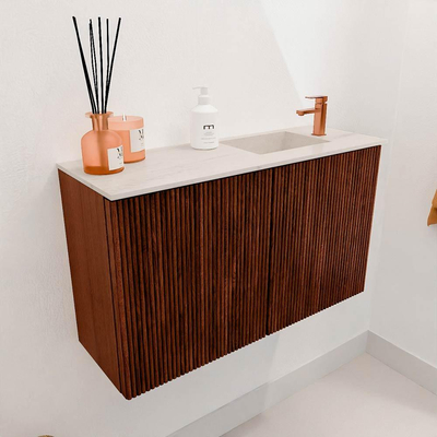 Mondiaz JOYA-DLUX 70cm toiletmeubel - kleur Ruby - Wastafel FAYE positie Rechts 1 kraangat kleur Meli.