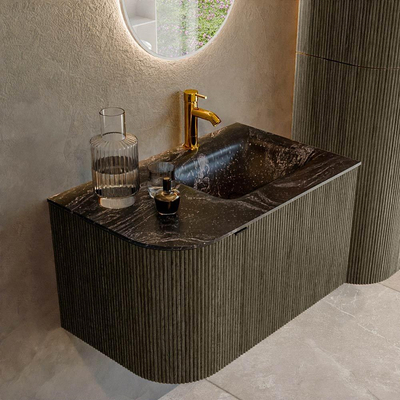 Mondiaz KURVE-DLUX Ensemble de meuble de salle de bains - 75x46x40cm - 1 tiroir - 1 porte - vasque solid surface - droite - 1 trou de robinet - Shadow