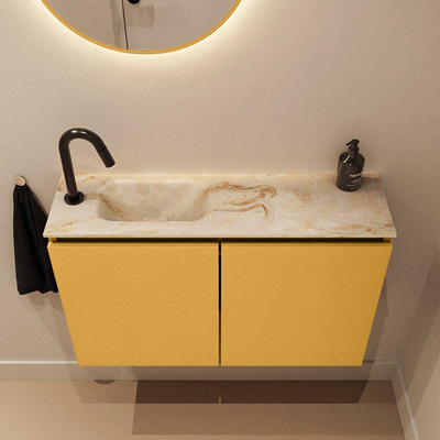 MONDIAZ TURE-DLUX meuble WC 80cm Ocher. EDEN lavabo Frappe position gauche. Avec 1 trou de robinet.