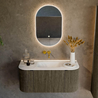Ensemble de meuble de salle de bain Mondiaz KURVE - 100x46x40cm - 1 tiroir - 2 portes - lavabo en solid surface - milieu - sans trou de robinet - Shadow