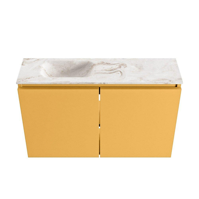 MONDIAZ TURE-DLUX 80cm toiletmeubel Ocher. EDEN wastafel Frappe positie links. Met 1 kraangat.