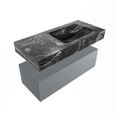 Mondiaz ALAN-DLUX Ensemble de meuble - 100cm - meuble Plata mat - 1 tiroir - Lavabo Cloud Lava suspendu - vasque Droite - 0 trous de robinet