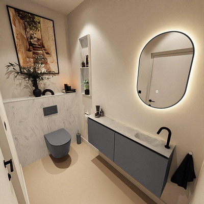 MONDIAZ TURE-DLUX meuble de toilettes 120cm Dark Grey. EDEN lavabo Opalo position droite. Avec 1 trou de robinet.