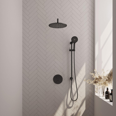 BRAUER Black Edition inbouw regendoucheset – Ø30 cm hoofddouche – gebogen wandarm – ronde handdouche – 3-weg – glijstang