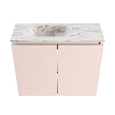 MONDIAZ TURE-DLUX Meuble de WC 60 cm Rosee. Lavabo EDEN Glace position gauche. Avec 1 trou de robinet.