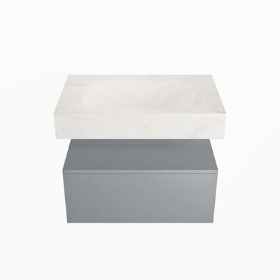 Mondiaz ALAN-DLUX Ensemble de meuble - 70cm - meuble - Plata mat - 1 tiroir - Lavabo Cloud Ostra suspendu - vasque Centre - 1 trou de robinet - Beige