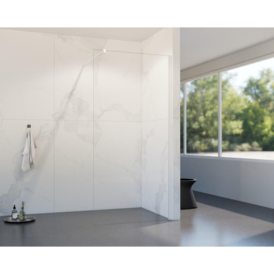 FortiFura Galeria Douche à l'italienne - 140x200cm - verre clair - Blanc mat