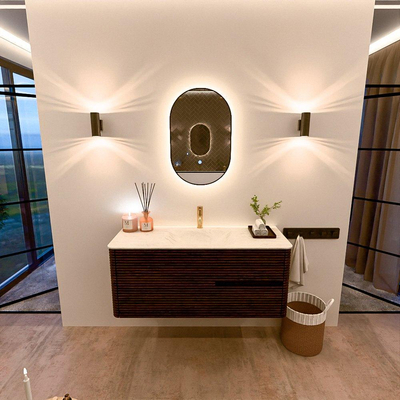 Mondiaz CIRO-DLUX Badkamermeubelset - 120x45x50cm - Solid surface wastafel Opalo - 1 wasbak Midden - 1 kraangat - 2 lades - Walnut