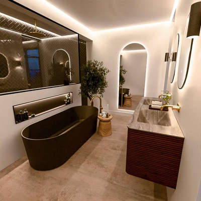 Mondiaz CIRO-DLUX Ensemble de meubles de salle de bains - 160x45x50cm - Plan vasque solid surface Oza - 2 vasques double - sans trous de robinet - 4 tiroirs - Ruby