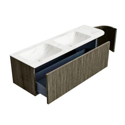 Mondiaz KURVE-DLUX Badkamermeubelset - 145x46x40cm - 1 lade - 1 deur - wastafel solid surface - dubbel / links - zonder kraangat - Shadow