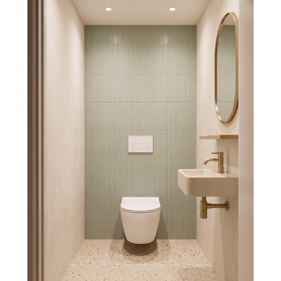 Adema Salina 2.0 Toiletset - 48.5x36x32cm - diepspoel - spoelrandloos - QeramiQ inbouwreservoir - softclose - quickrelease - toiletzitting - mat witte metalen bedieningsplaat - rechthoekige knoppen - wit