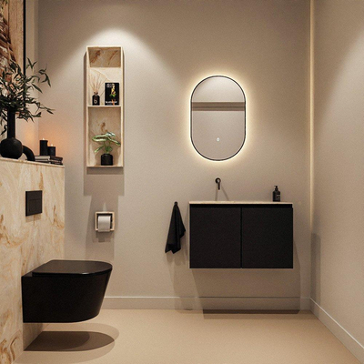 MONDIAZ TURE-DLUX Meuble toilette - 80cm - Urban - EDEN - vasque Frappe - position gauche - sans trou de robinet