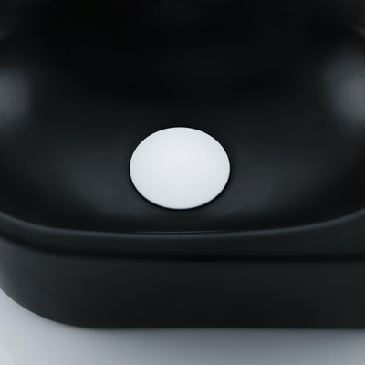 QeramiQ Fuente Ensemble de Lavabo - 40x21.5x12cm - droit - lisse - demi-rond - 1 trou de robinet - céramique - ensemble de robinet blanc mat - bouchon de vidange - siphon réduit - noir mat