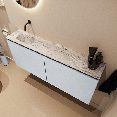 MONDIAZ TURE-DLUX Meuble toilette - 120cm - Clay - EDEN - vasque Glace - position gauche - sans trou de robinet